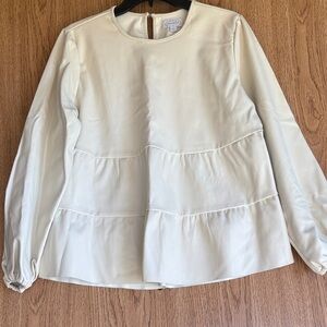 Mud Pie Cream Tiered Women's Blouse (Faux Leather outside)